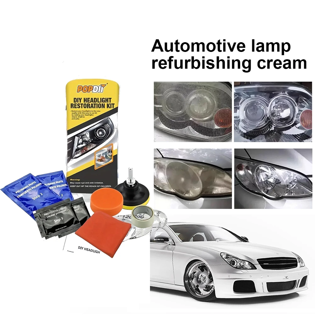 Car Headlight Polishing Paste with Sponge & Towel Scratch Remover Headlamp Restoration Kit Scratch Remove Refurbishing Tools