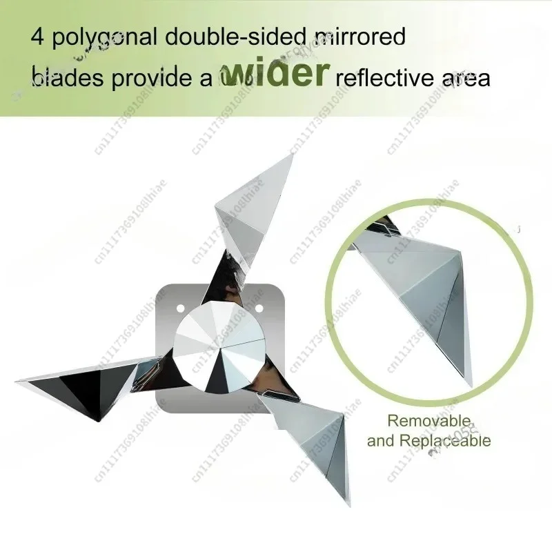 Bird repellent reflective rotating device to scare away pigeons, woodpeckers and other birds
