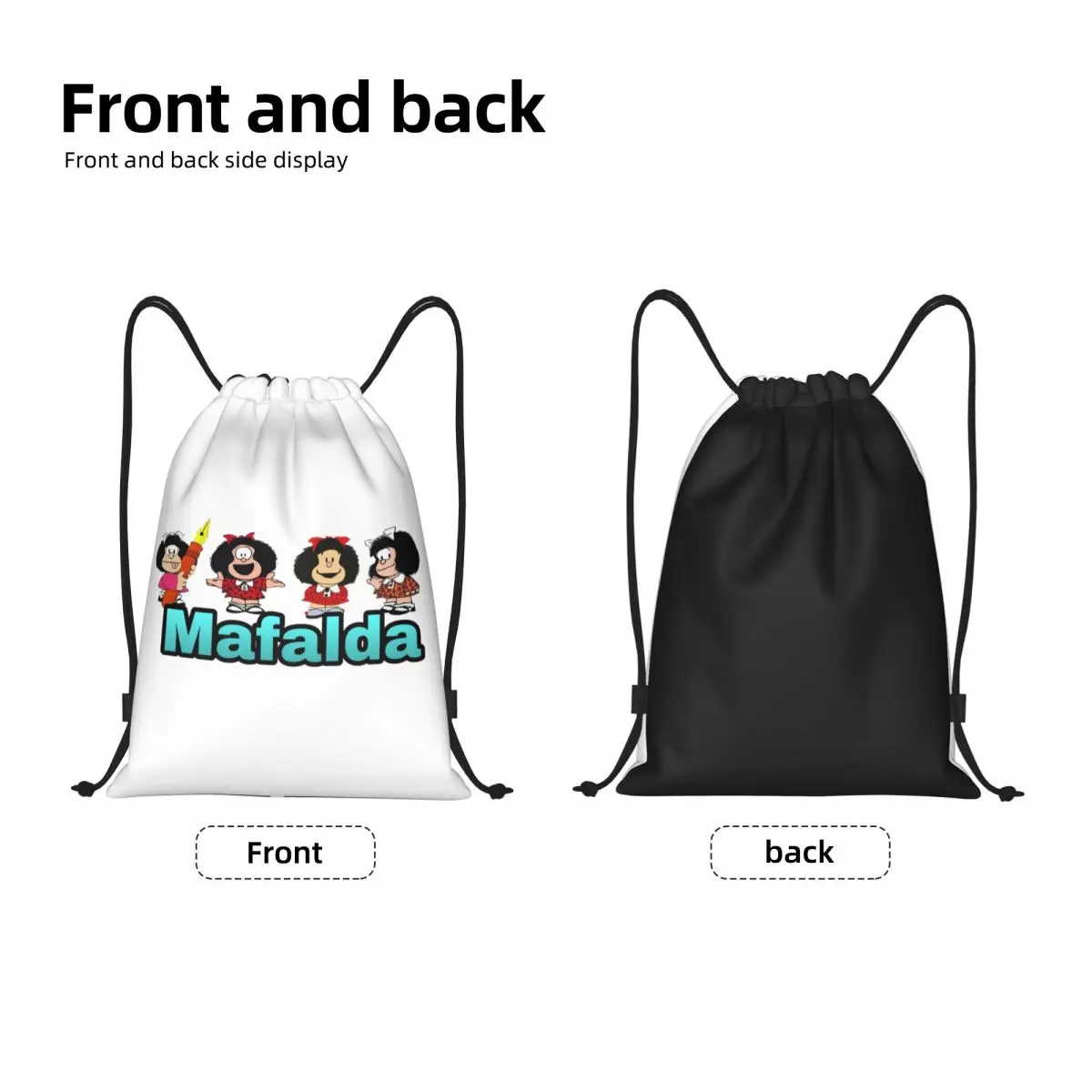 Quino Argentina Mafalda Comic Drawstring Bags Men Women Foldable Gym Sports Sackpack Cartoon Shopping Storage Backpacks