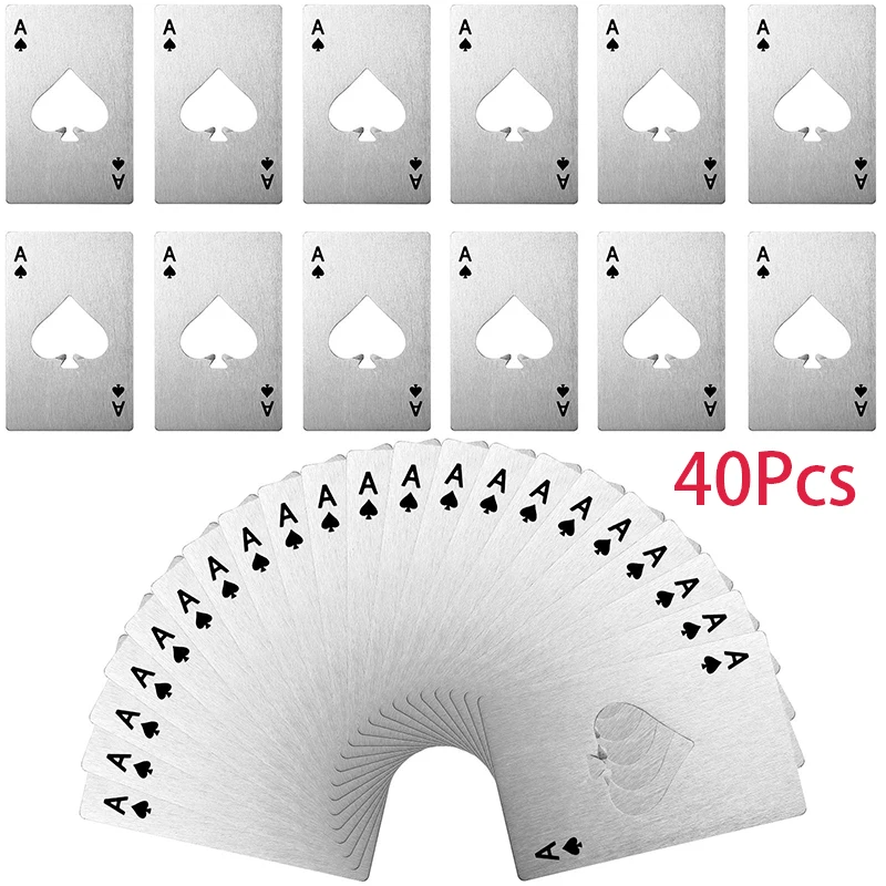 40-個のフラットメタルステンレス鋼ブランクポーカーカードバーブレードビールブランクボトルオープナー