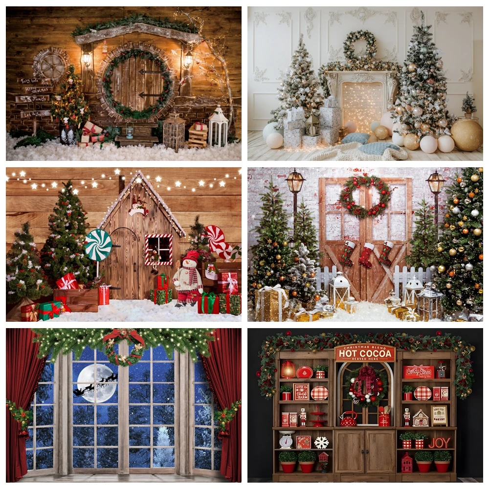 

Christmas Photography Backdrops Winter Window Fireplace Xmas Santa Gifts Trees Baby Family Portrait Home Party Photo Background