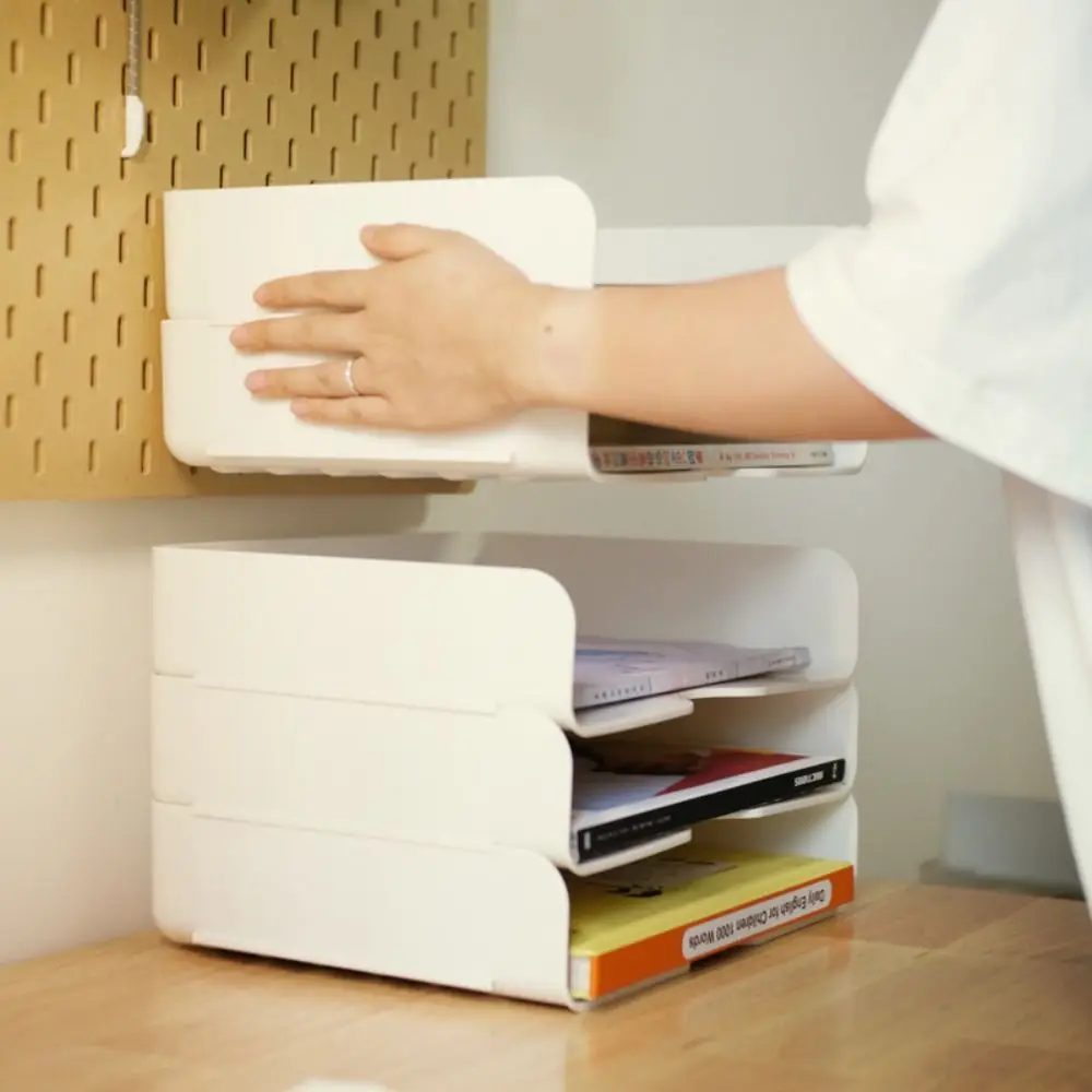 Organizador de escritorio apilable, soporte de bandeja de papel, estante de almacenamiento de cosméticos, archivo de oficina, libro de letras,