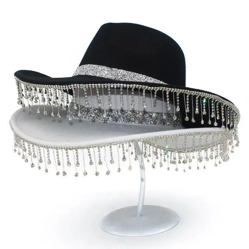 

HongLuan Glitter Costume Hat Adult & Cowboy Hats Rhinestone for Woman, Cowboy Cosplay Female Accessories & Cowgirl Cap