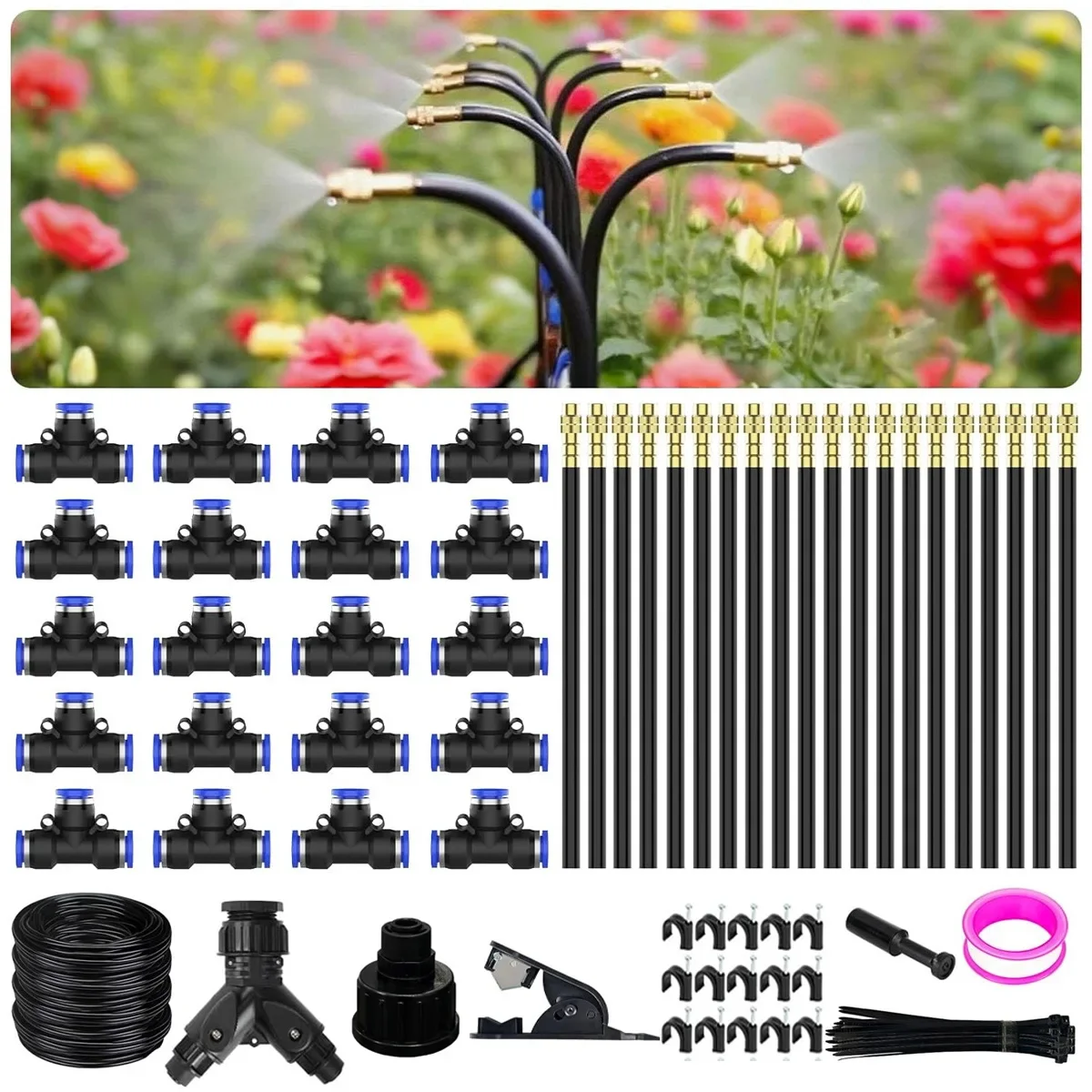 8mm Microtube Fittings With Dual 5/8 Inch Faucet Adapters And Sealing Blocks For Reliable Water Flow Control In Landscape Use