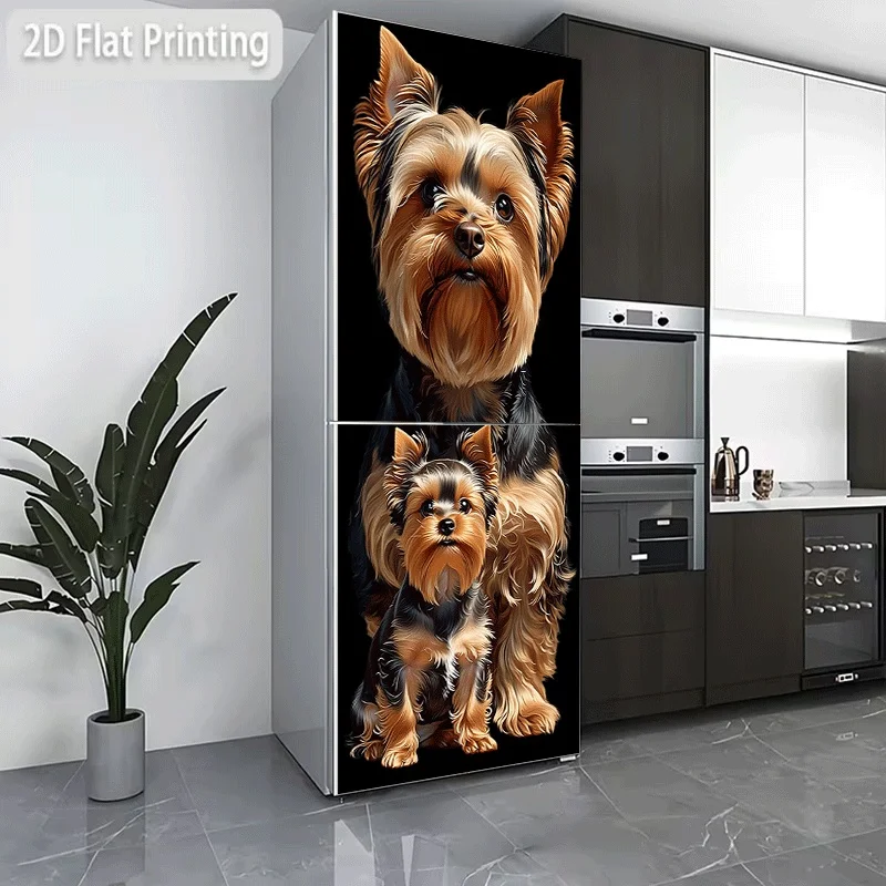 Refrigerator Sticker  Refrigerator Dishwasher Sticker, Cute Companionship, Yorkshire Mother And Son, Warmhearted Partners, Dou