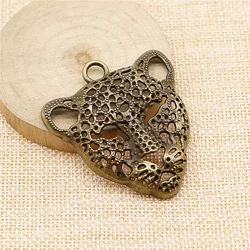 WYSIWYG 1pcs 56x50mm Vintage Tiger Head Charms For Jewelry Making Antique Bronze Color Leopard Head Charms Charm Leopard Head