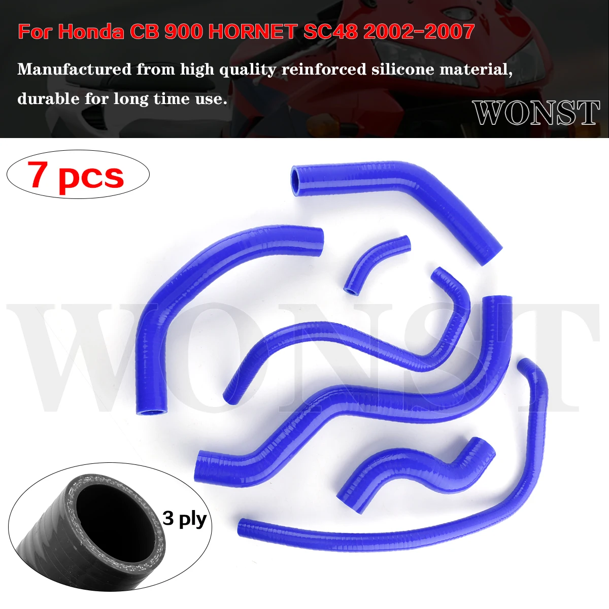 

7Pcs Blue For 2002-2007 Honda CB900 F919 Hornet 900 SC48 Motorcycle Silicone Radiator Heater Coolant Tube Pipe Hose Kit