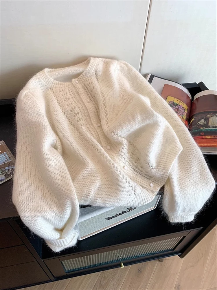 

Женский свободный вязаный свитер Thiened, вязаный крючком дизайн с медведем, бархатная осенне-зимняя верхняя одежда, повседневный удобный топ