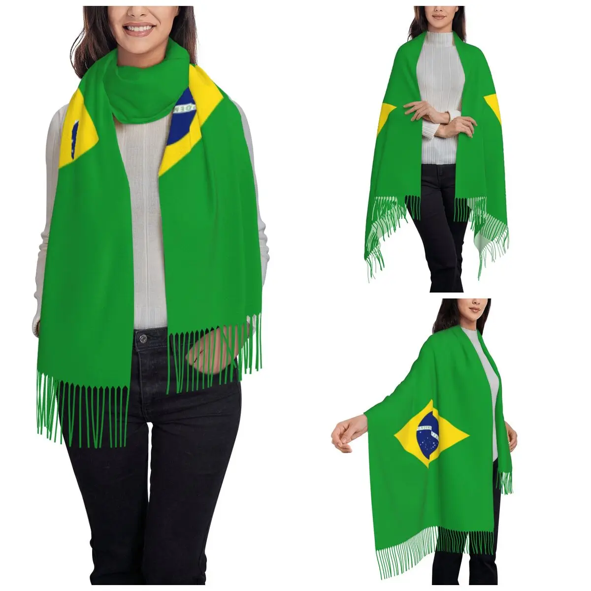 Damen Quaste Schal Brasilien Flagge langen Winter warmen Schal und wickeln täglich tragen Pashmina Schals