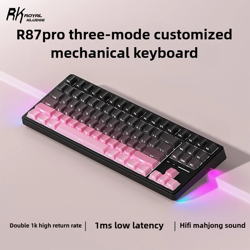 

RKR87proTri-Mode Mechanical Keyboard Wireless Customized 1msLow Latency HIFI Mahjong Sound RGB PBT Gasket Structure Game/Office