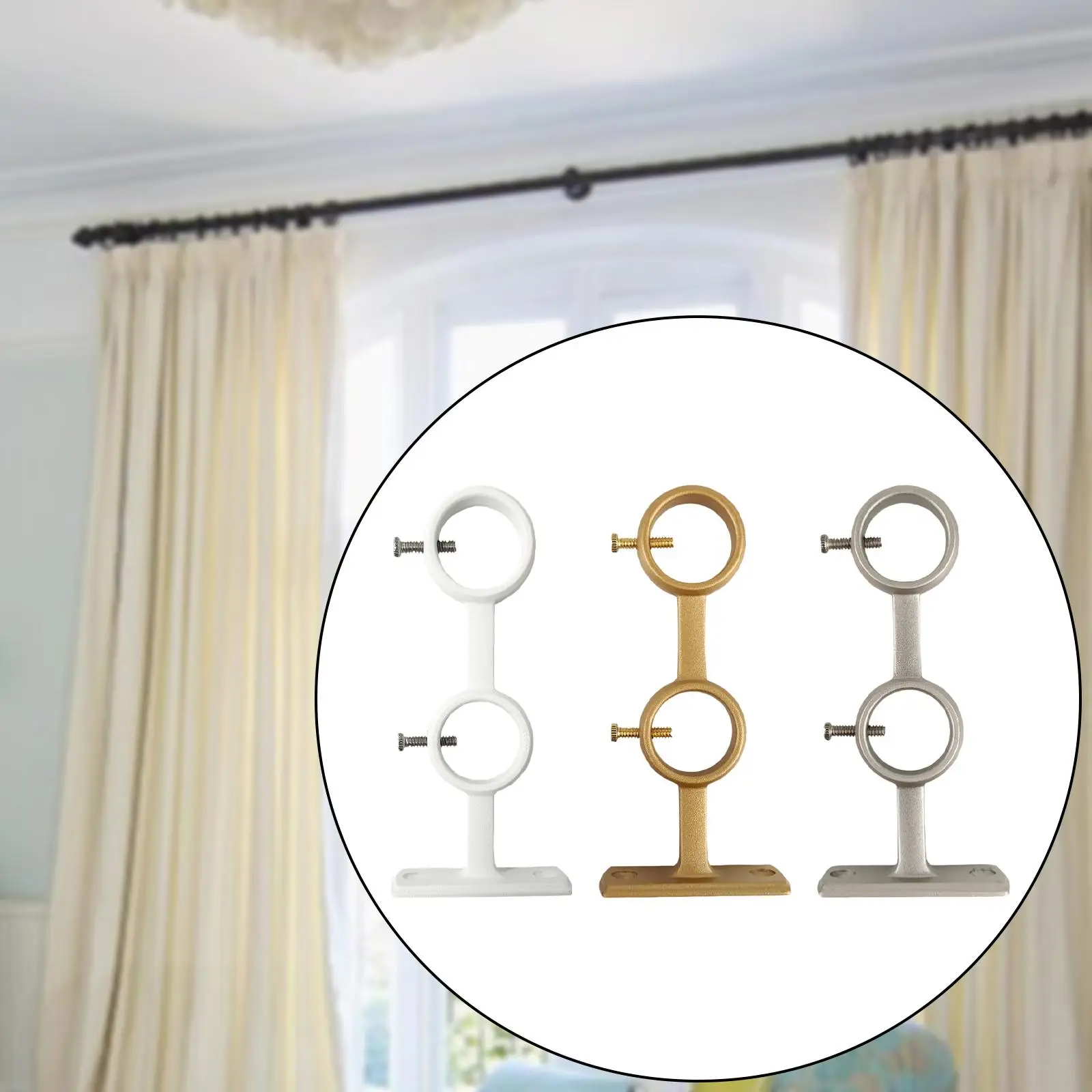 Dual Rod Holder for Drapes And Curtains - Wall Mount Bracket Set for Home Decor