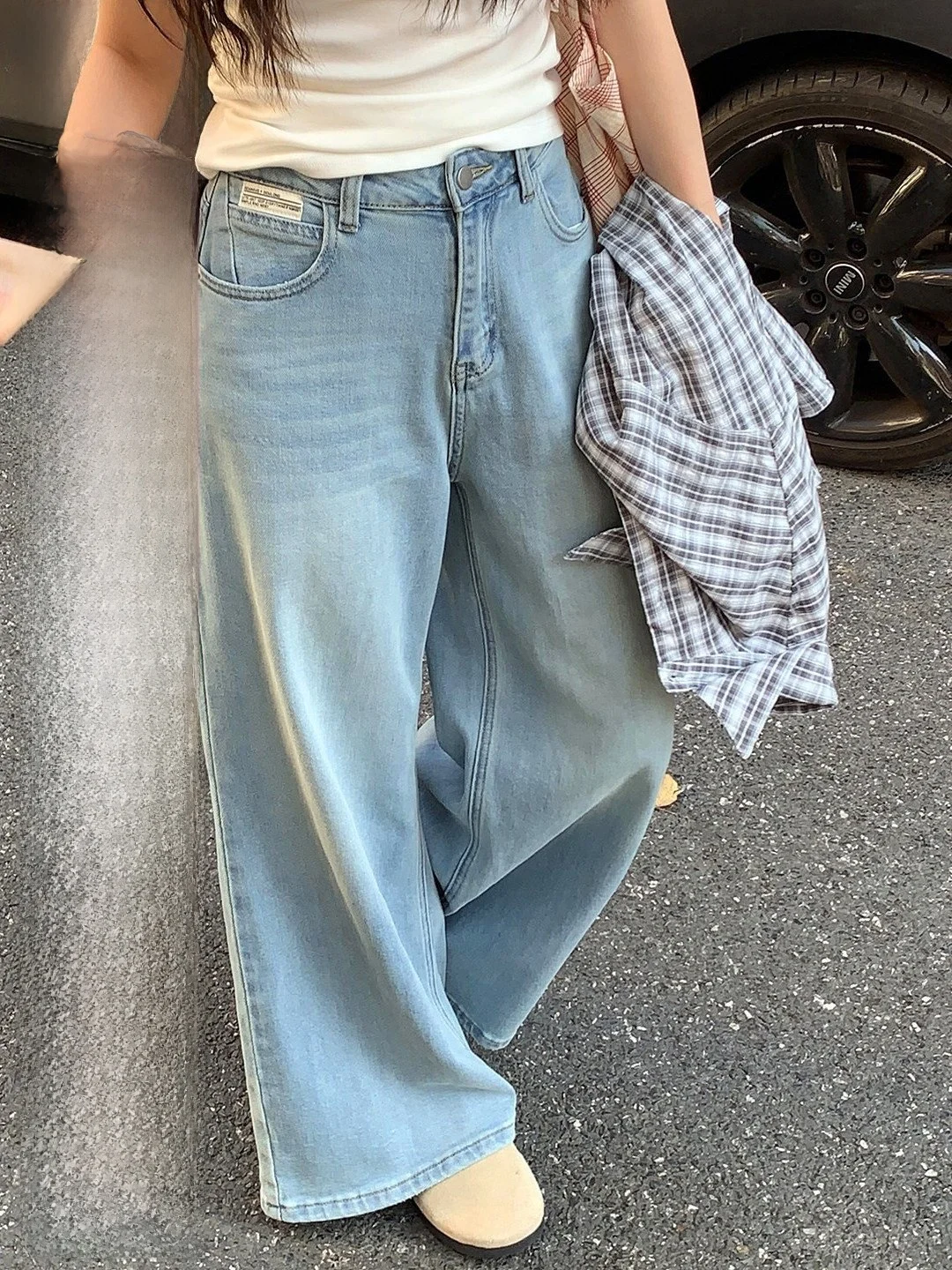 

High Waist Wide Leg Jeans Retro Slimming Casual High Waist Micro Flared Denim Jeans Wave Pattern Fashionable Youthful Straigh...