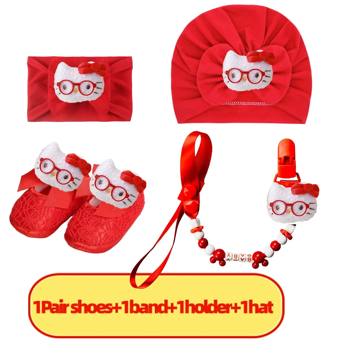 

2025 Baby gifts Baby girl/boy shoes and headbands shiny bow hats baby pacifier clips set Baby girl flat shoes 0-8M