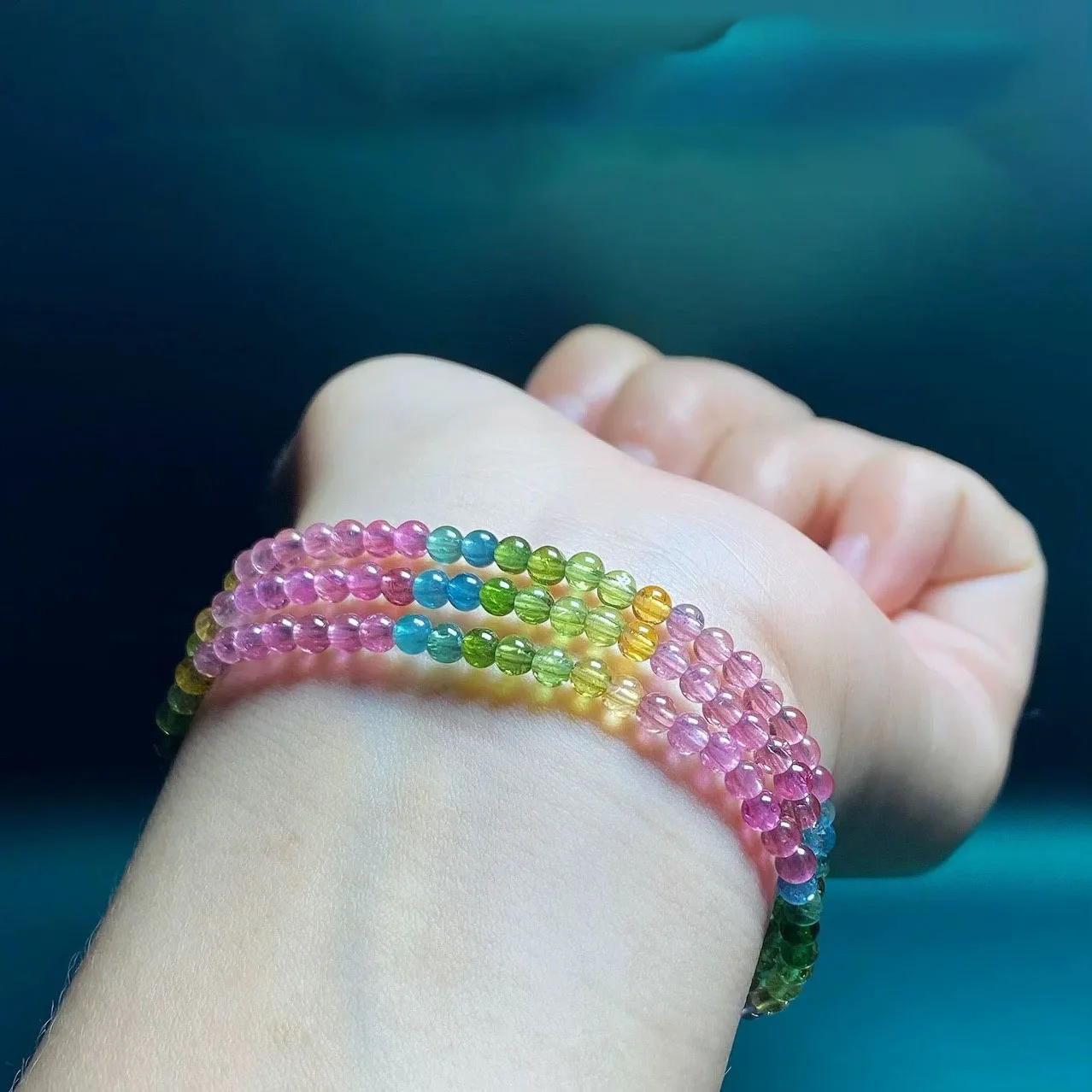 

3 Laps 4.8mm Natural Candy- Colored Tourmaline Bead Bracelet