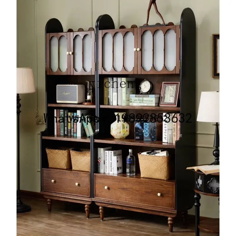 LYY Retro pure solid wood half-wall bookcase module simple combination living room fully equipped ash wood edge cabinet