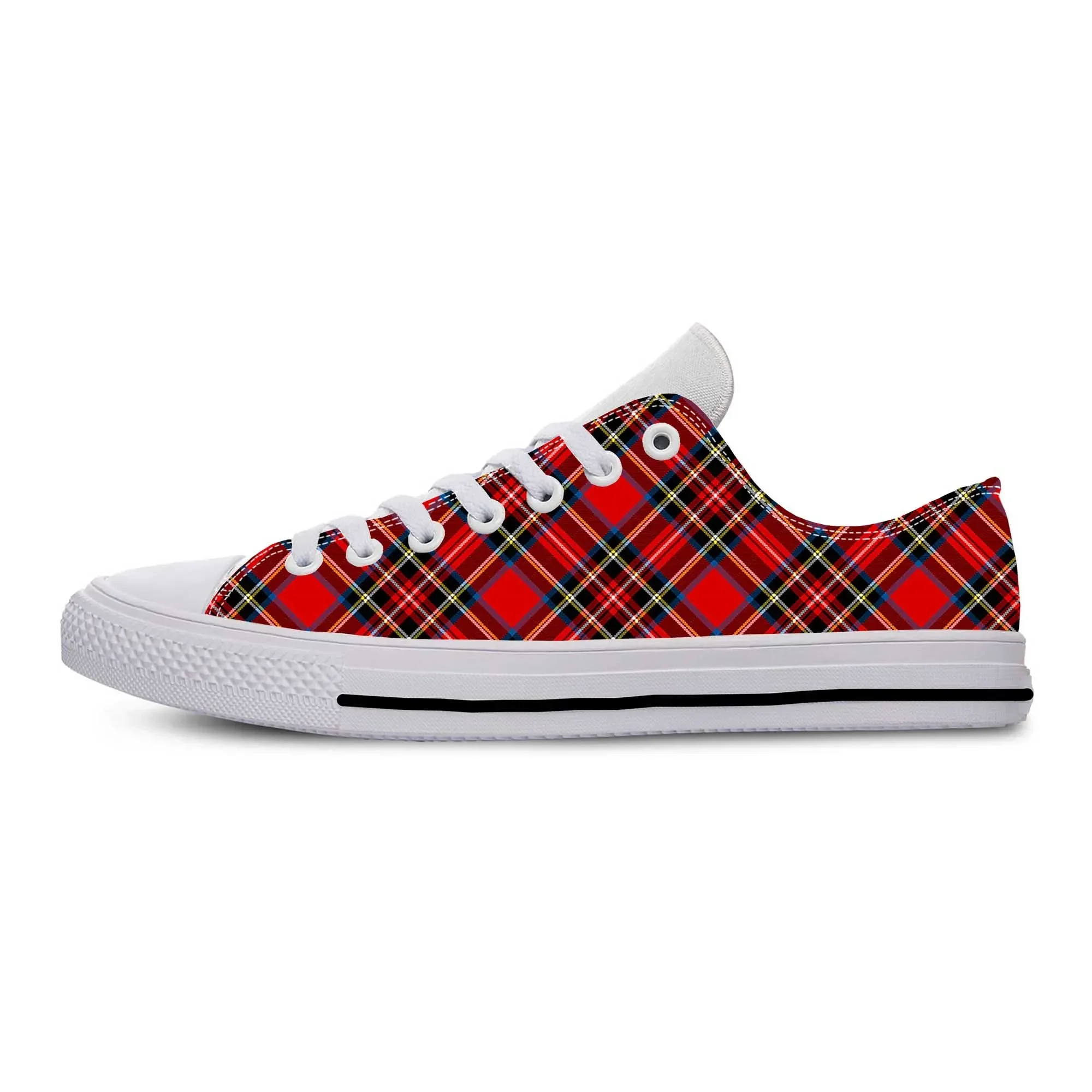 Zapatillas de deporte rojas escocesas Stewart Clan tartán a cuadros reales divertidas zapatos de tela informales bajos cómodos transpirables con estampado 3D para hombres y mujeres