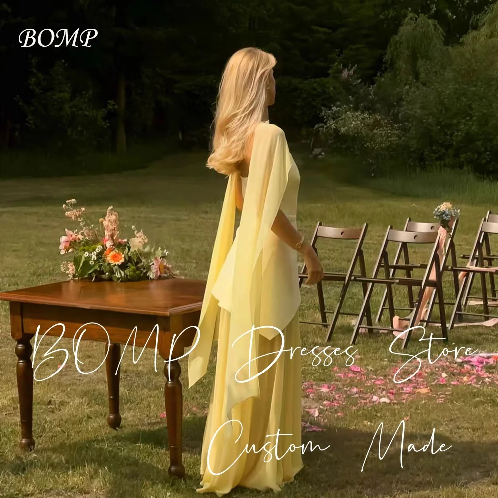 

BOMP Elegant Yellow Wedding Party Dress with Jacket Strapless Tiered Floor Length Special Evening Gown Cusomized Classicفساتين