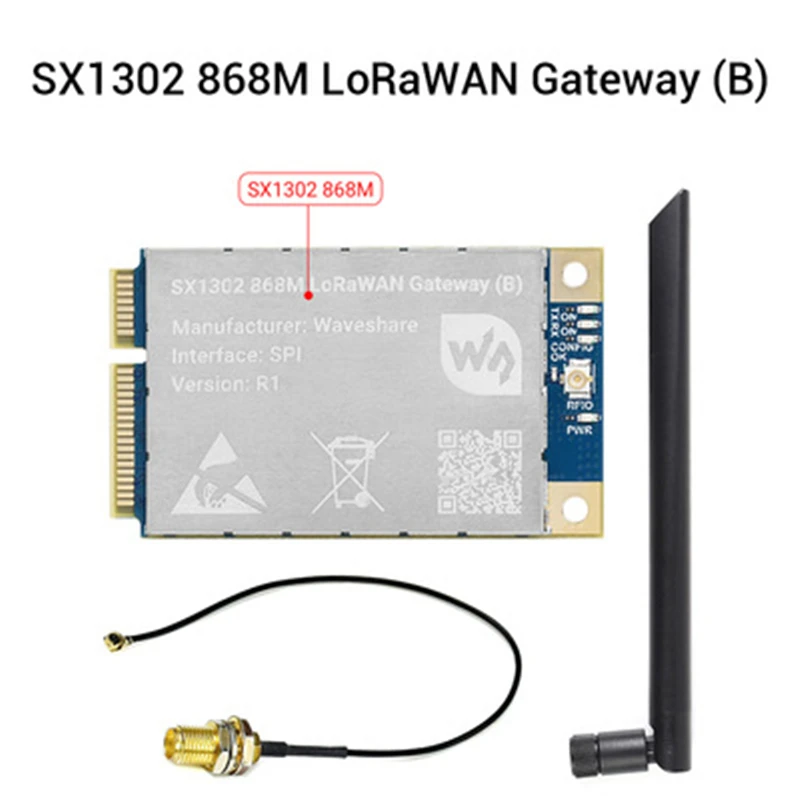 SX1302/SX1303 868M/915M LoRaWAN Gateway Module low power consumption, SPI, I2C with IPEX1 to SMA pigtail and antenna