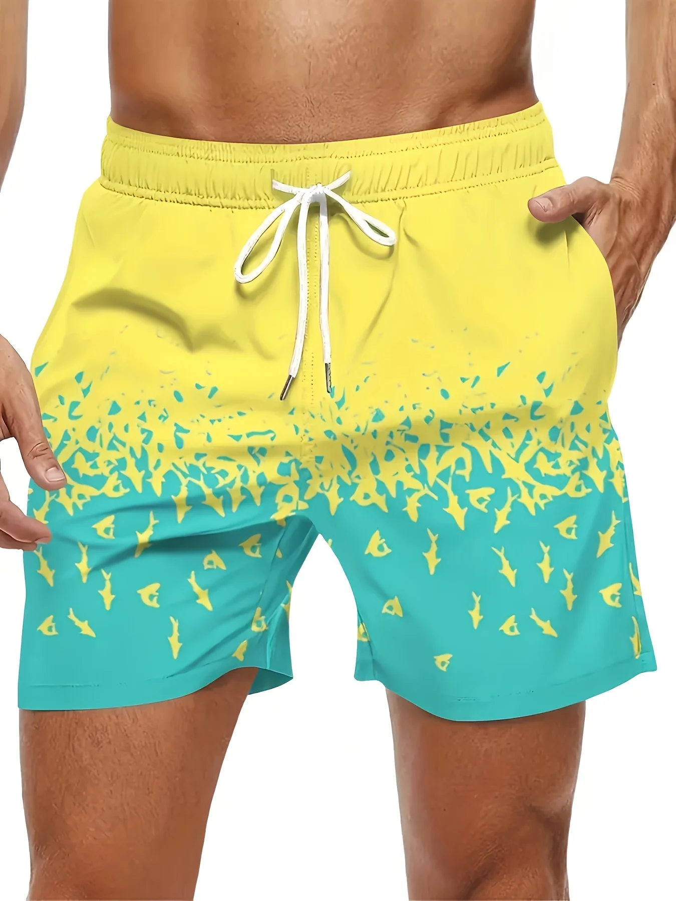 

Men's Gradient Shark Print Beach Shorts Drawstring Waist Quick Dry Casual Swim Trunk 2026