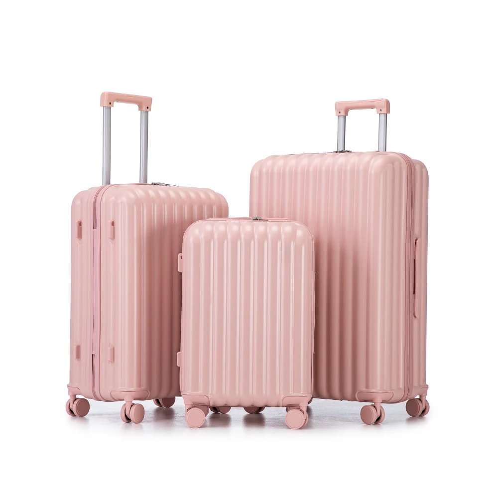 

ABS 3PCS Luggage Set 20/24/28 Inch Carry On Suitcase Cup Holder USB Port Phone Holder Spinner Wheels Pink
