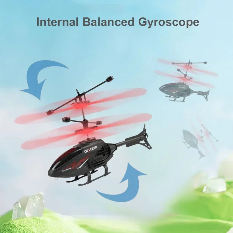 HF Crash Resistant Remote Control Induction Helicopter Dual-Mode Suspended Drone Toy with Lighting Feature for Kids