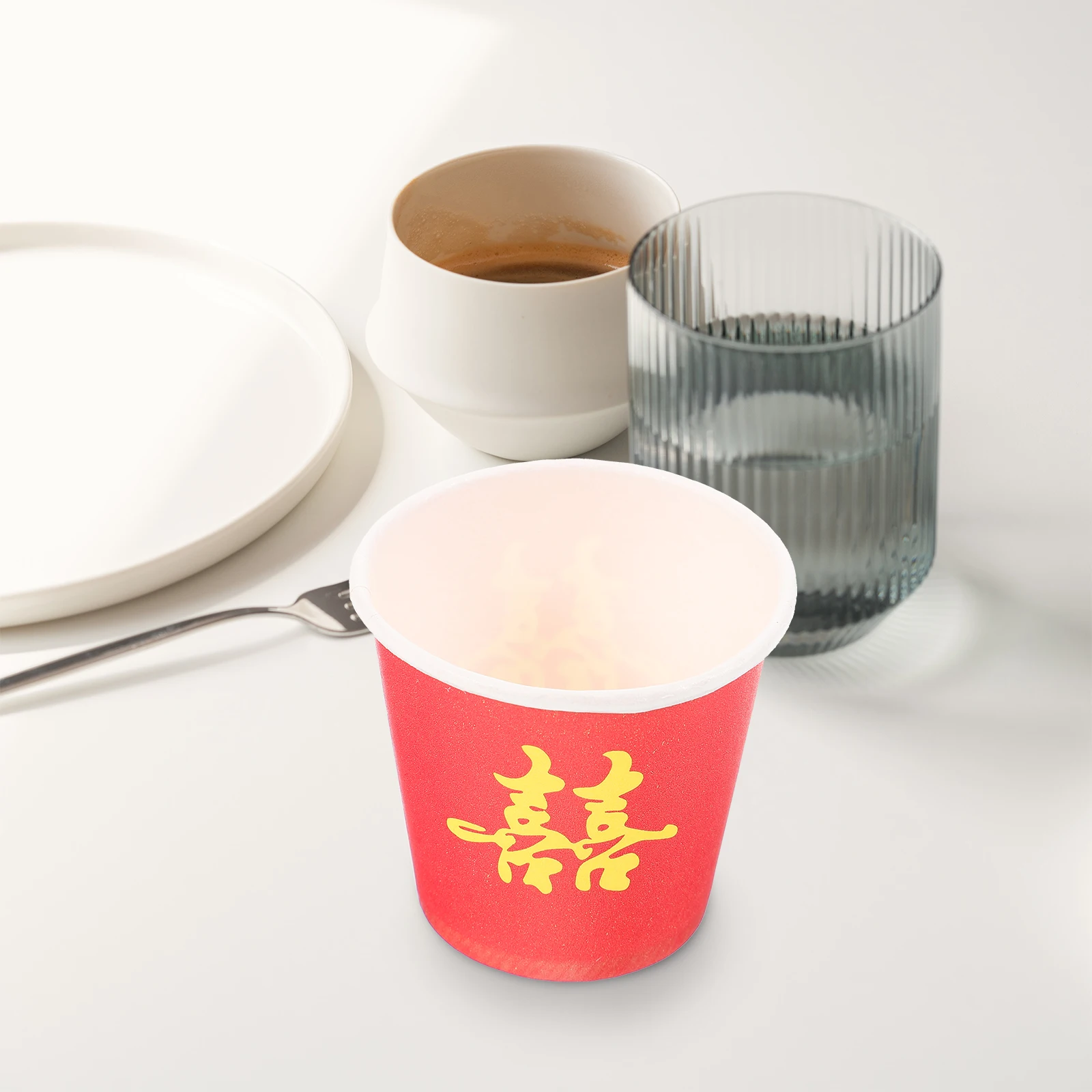 

50Pcs Chinese Wedding Red Paper Cups Disposable Small Cups for Drinks Wedding Party Supplies Small Disposable Paper Cup