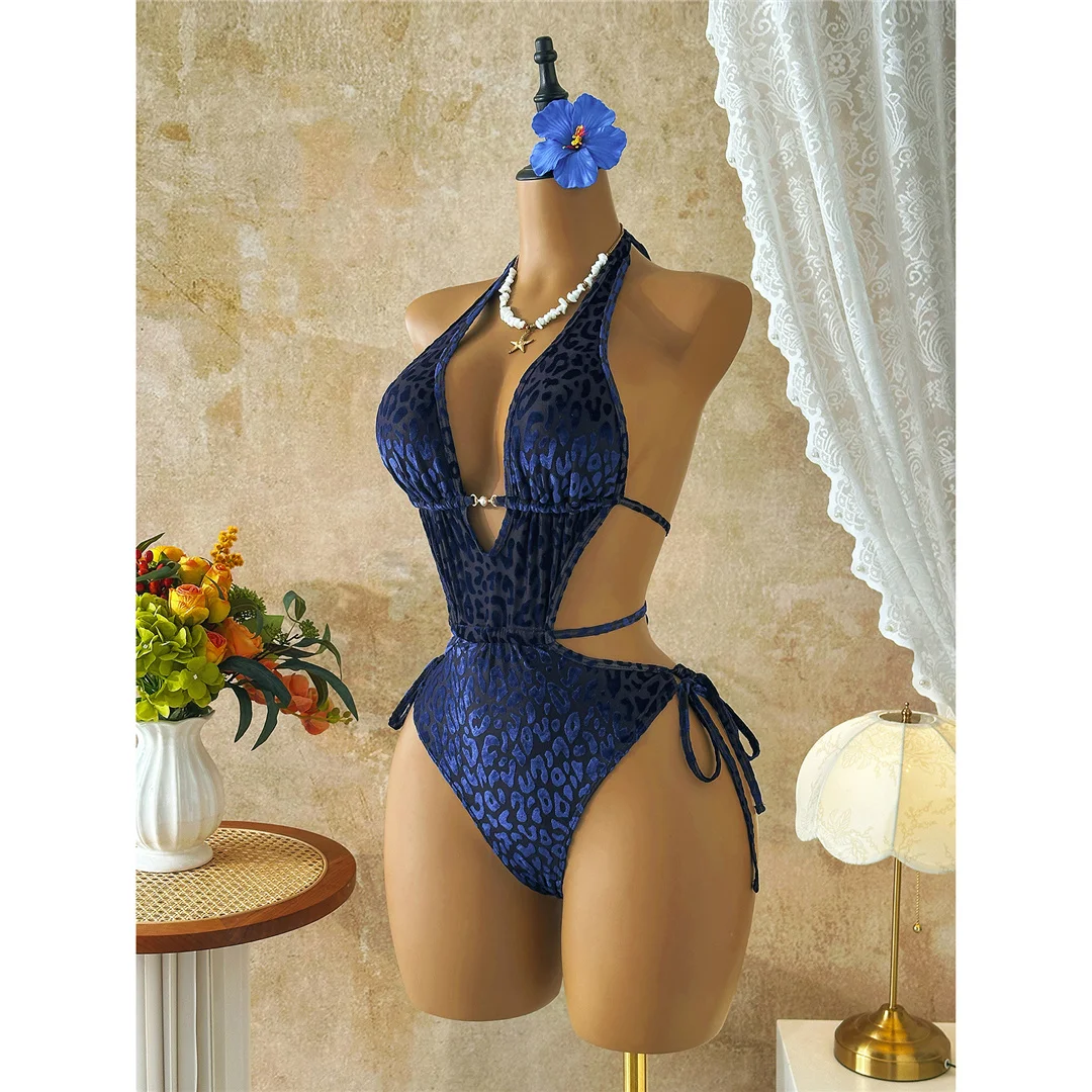 XS - L, tiefes V-Ausschnitt-Design, Leopardenmuster, Damen-Badeanzug, einteiliger Badeanzug, Damen-Badebekleidung mit Ausschnitten, Wickel-Badeanzug, Badeanzug, Modell V8077. – Detail 21