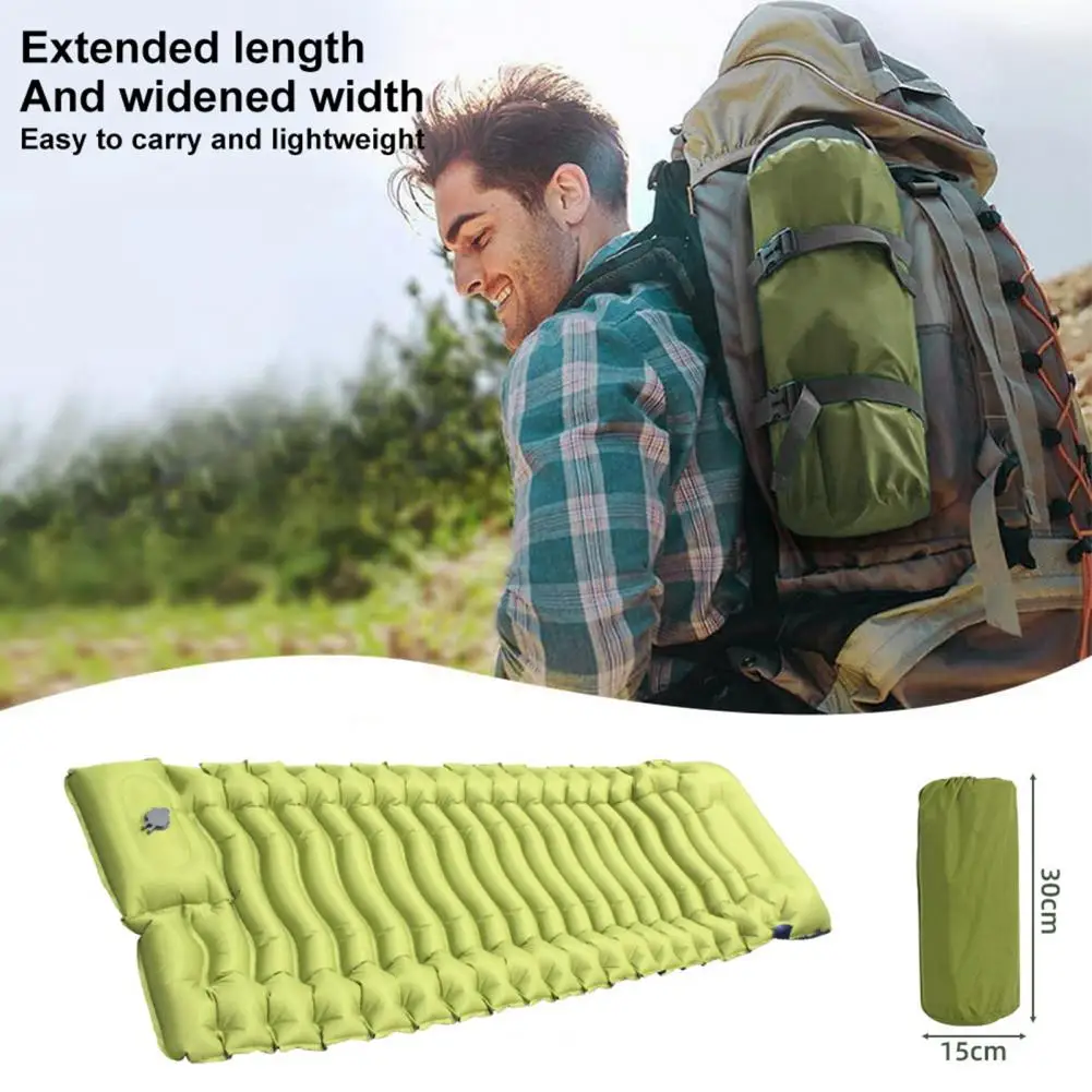

Inflatable Sleeping Pad Built-in Foot Pump Pillow Thicken Single Person Sleeping Mat Outdoor Travel Camping Hiking Air Mattress