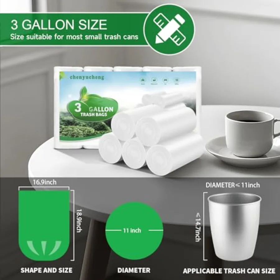 3 Gallon Mini Biodegradable Trash Bags - White Small Garbage Bags For Bathroom Can 100 Count 12 L Compostable Waste Basket Unsc