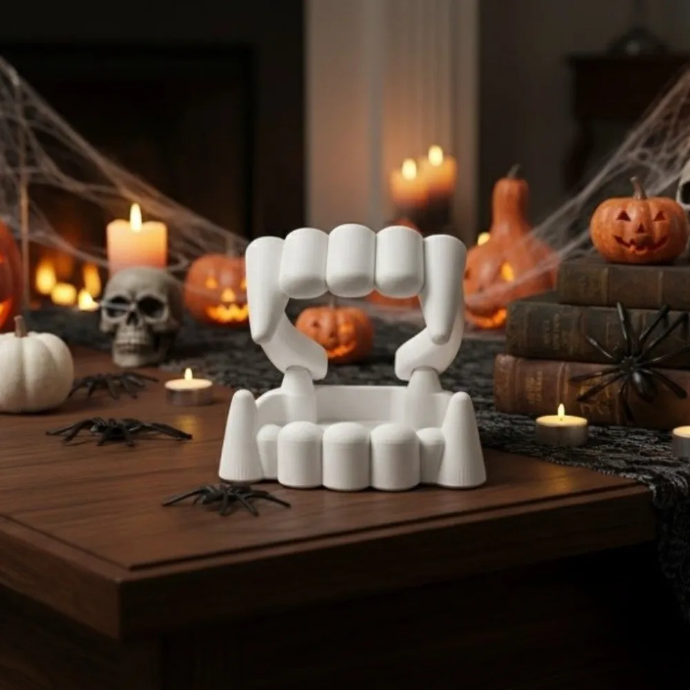 3D Printing Bloodsucker Teeth Candy Bowl Plastic White Halloween Dentures Candy Bowl Decorative Bloodsucker Teeth Desk Ornament
