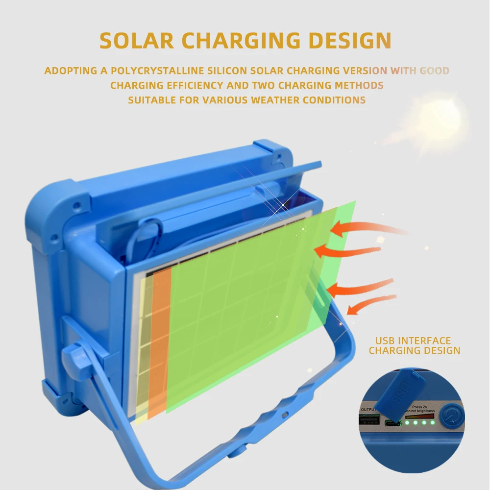 Imagem -02 - Spotlight Solar Portátil Recarregável Lanterna de Acampamento Lâmpada Impermeável Tent Led Solar Light Pesca ao ar Livre