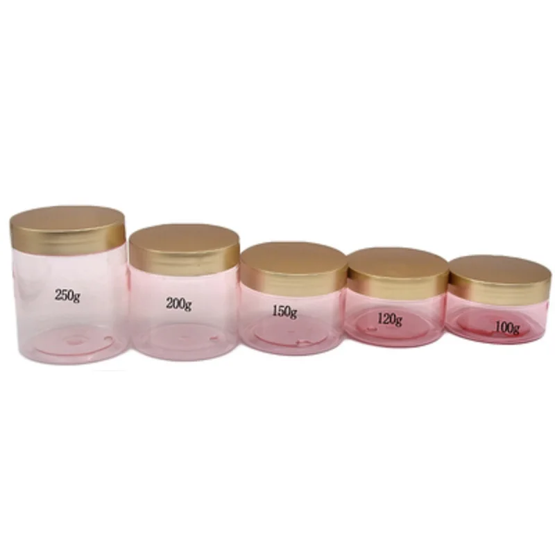 Packing Empty Clear Pink Plastic Bottle Jar Gold Lid With White Pad 100G 120G 150G 200G 250G Portable Refillable Container 20Pcs