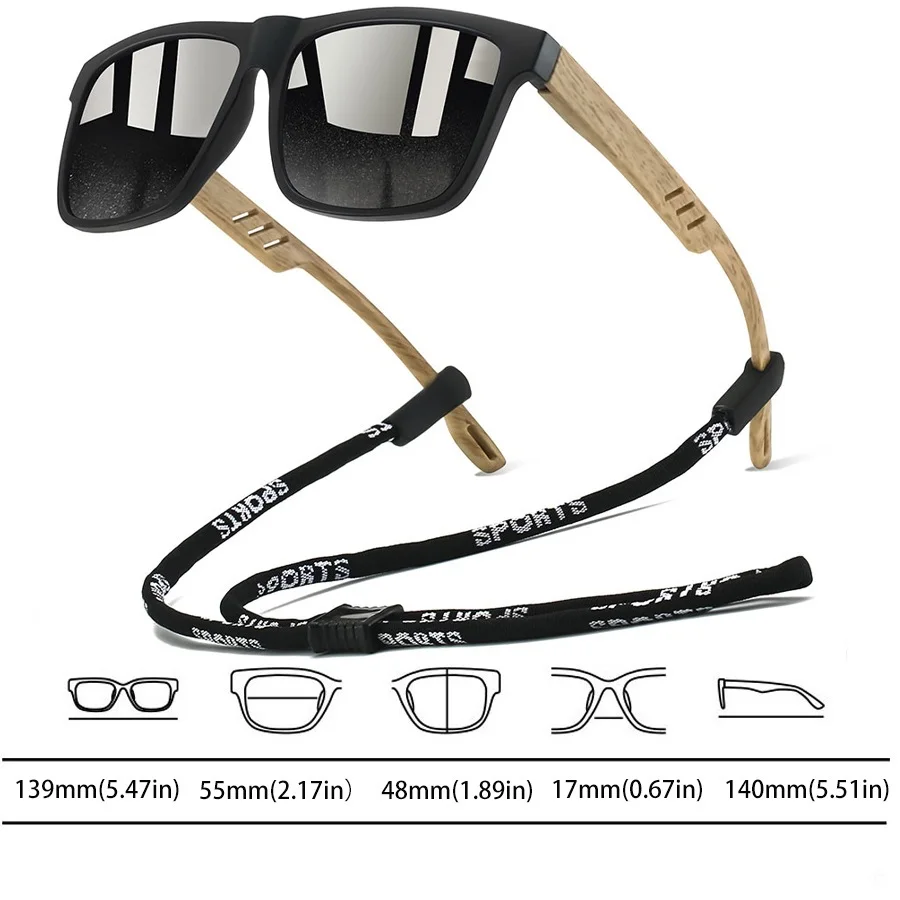Modische Quadratische Sonnenbrille mit Kettendetail für Männer und Frauen, zum Fahren und Angeln, Farbenfrohe Trendige Leichtgewichtige Schutzbrille – Detail 7