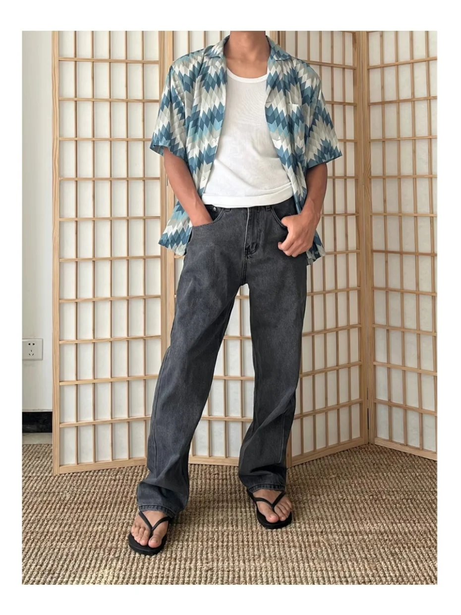 

Retro American Cleanfit Waed Bla ey Jeans Loose Straight Leg Wide Leg Pants for Men And Women Basic Sle Trendy