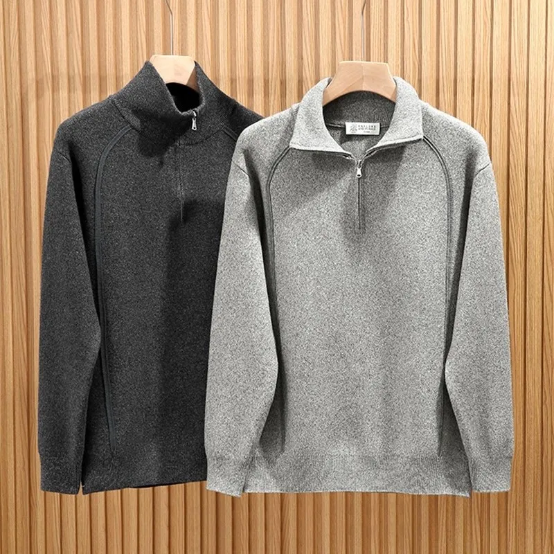 

Мужской повседневный вязаный свитер на молнии с воротником-стойкой, зимний, теплый, комфортный, свободного кроя, из смесовой ткани (полиэстер/нейлон)