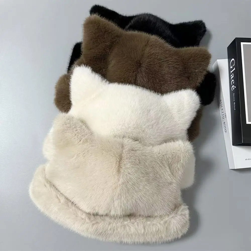 Fashion Warm Winter Hat Thicken Ear Protection Panama Cap Cute Ears Snowy Day Fluffy Fur Bucket Hat Women