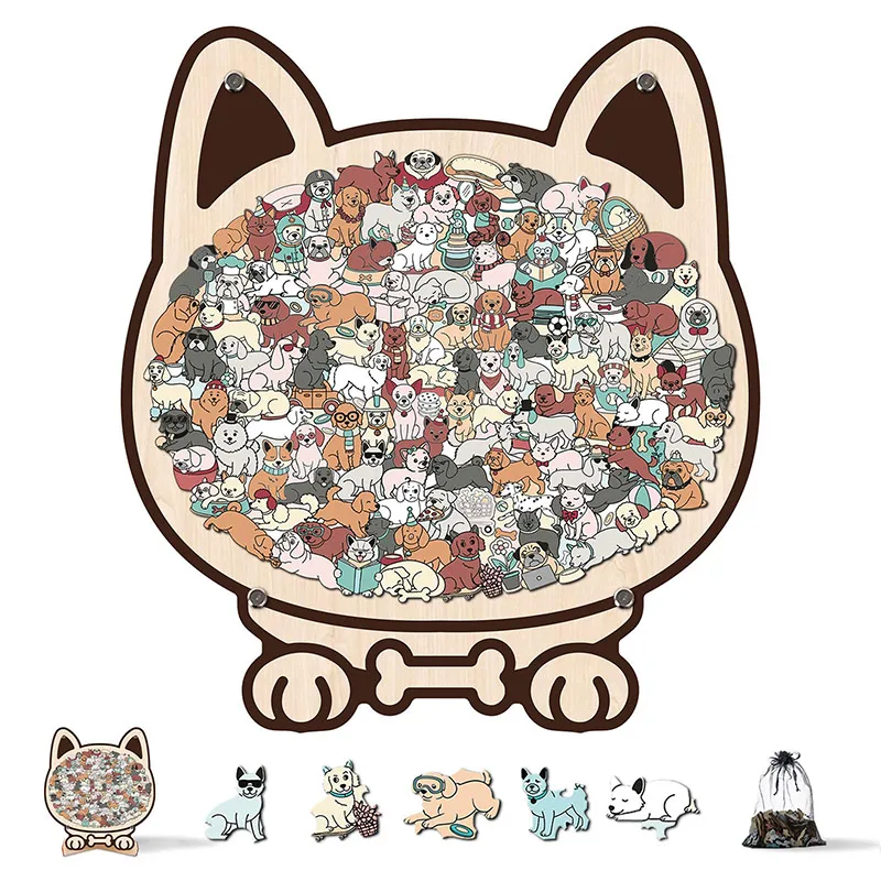 135 Piece DIY Cute Dog Wooden Puzzle Fun Animal Alien Puzzle Home Decoration Creative Stress Relief Birthday New Year Gifts