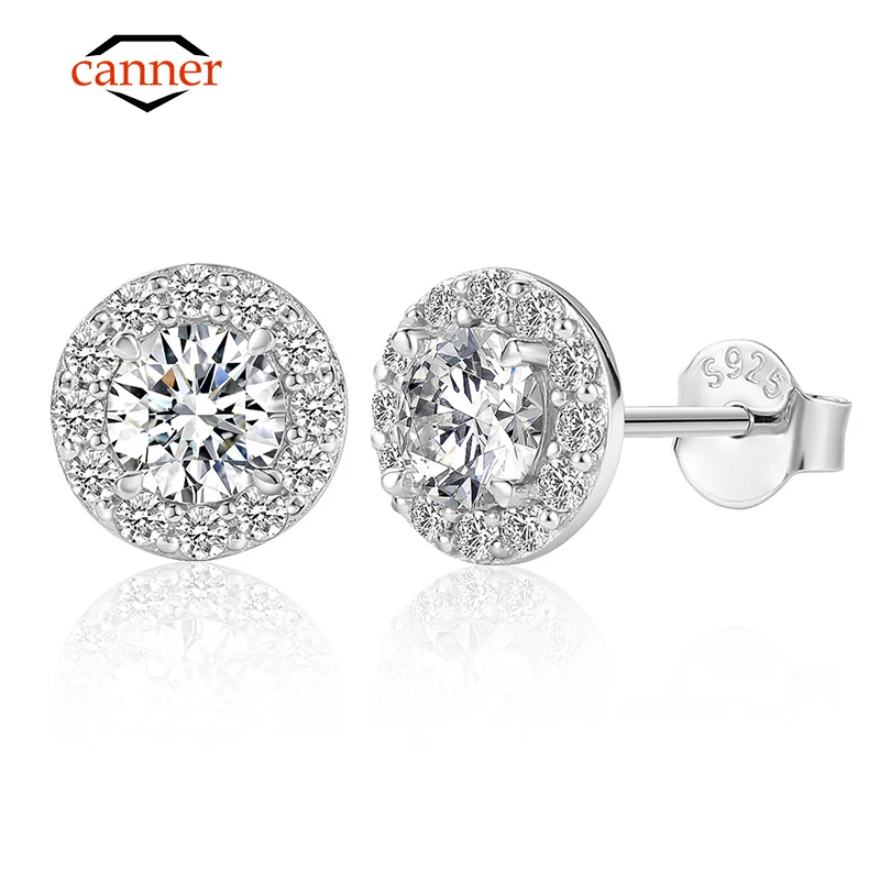 CANNER High Quality 925 Sterling Silver Sparkling 0.5Carat D Color Moissanite Piercing Stud Earrings For Women Wedding Jewelry