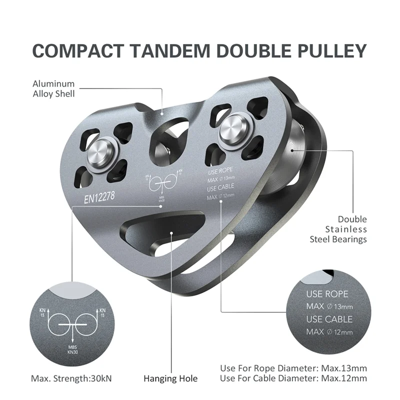 

30Kn Cable Trolley Pulley With Ball Bearing Climbing Caving Aloft Work Rescue