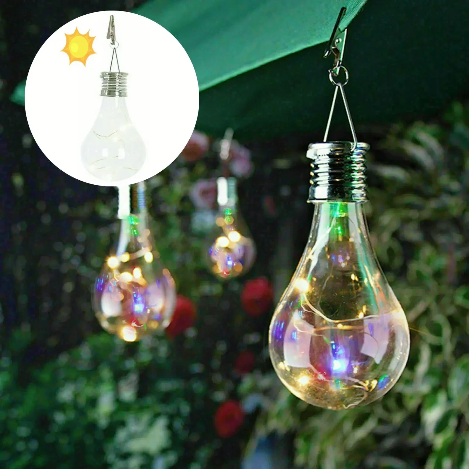 Outdoor Hanging Solar LED Light Bulb Waterproof Solor Lamp 5LEDs Warm White Multicolor Rotatable Garden Camping Light Decor Lamp