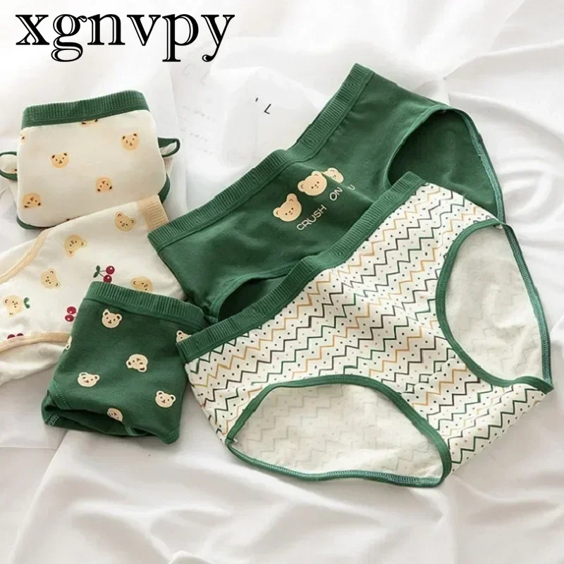 xgnvpy Cartoon Bear Dots Stripe Cotton Panties Women\'s Low-Rise Sports Briefs Breathable Seamless Underwear Panty Girls Lingerie