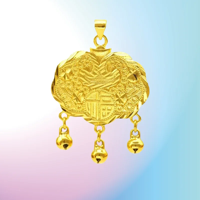 

NEW 9999 Real Gold 24K Baby Lock Pendant Auspicious Long Life Lock Jewelry Lucky Women Pendant