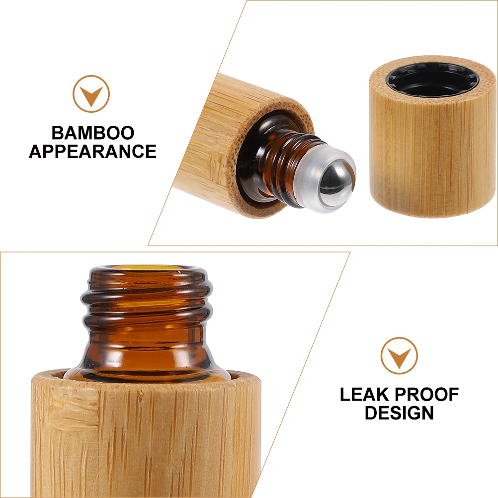Botellas con rodillo de aceite esencial, carcasa de bambú, 10ml, a prueba de fugas, rellenables, contenedores de Perfume para aromaterapia de viaje, 3 uds.