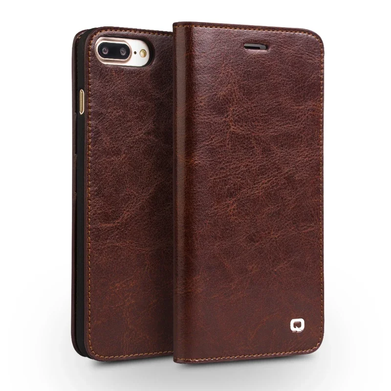 QIALINO Genuine Leather Luxury Ultra Slim Flip Case for iPhone 7 8 SE 2020 Handmade Wallet Phone Cover for iPhone 7/ 8 Plus