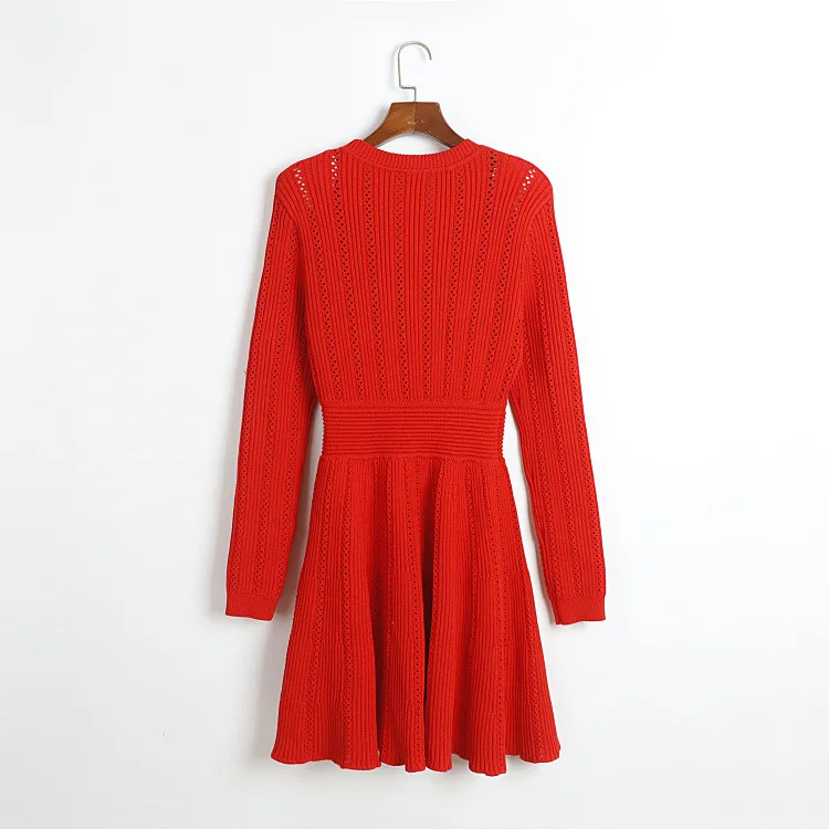Luxury Heart Shape Button Knitted Sweater Short Dress Women\'s 2025 Sping Full Long Sleeve Pleated Evening Robe Party Dresses