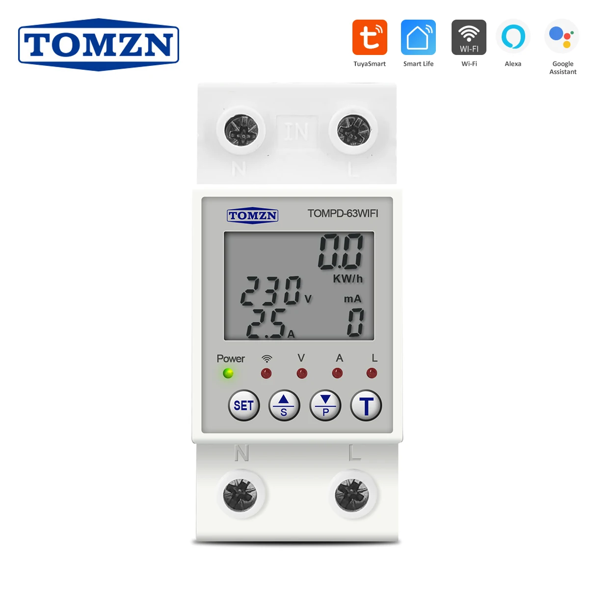 TOMZN 63A 220V Smartlife TUYA WIFI Circuit Breaker Energy Meter Metering Timer Voltage Current Leakage protection TOMPD-63WIFI