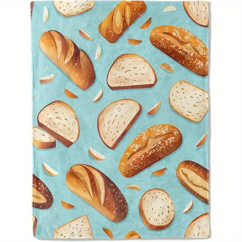 Bread Pattern Flannel Blanket Kitchen Theme Food Design Soft Cozy Throw Cover Home Decor Gift for Bakers Cooking Enthusiasts