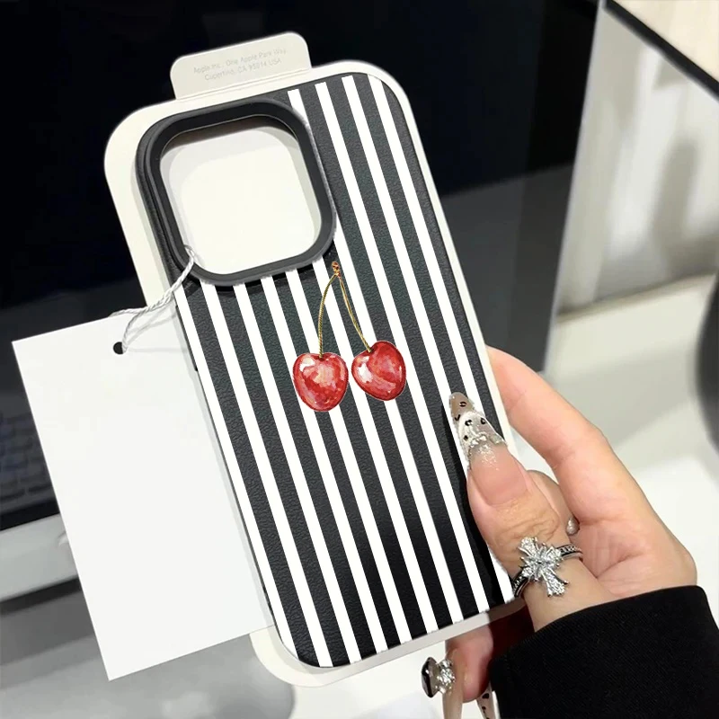 Striped Lemon Cherry Phone Case For Samsung Galaxy A16 A06 A54 A35 A34 A24 A14 A05 S21 S20 FE S22 Plus Note 20 Ultra A03 A05S