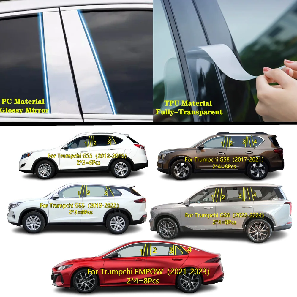 

For Trumpchi GS5 GS8 EMPOW 2012 2013-2024 Car TPU/Glossy Mirror Pillar Post Cover Door Trim Window Molding Sticker Accessories