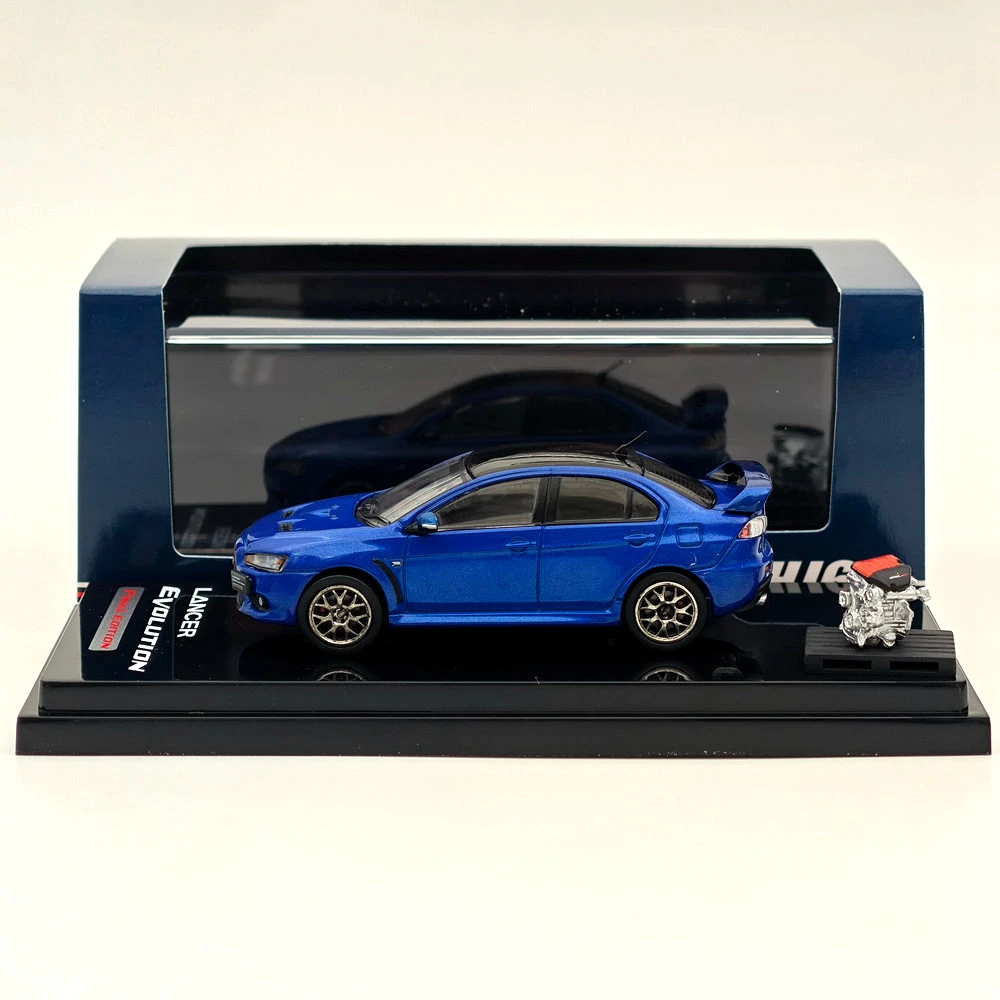 1/64 Hobby Japan Lancer Evolution X Final Edition w/Engine Display Model Lighting Blue(M) Black Roof HJ642053CBL Diecast Car